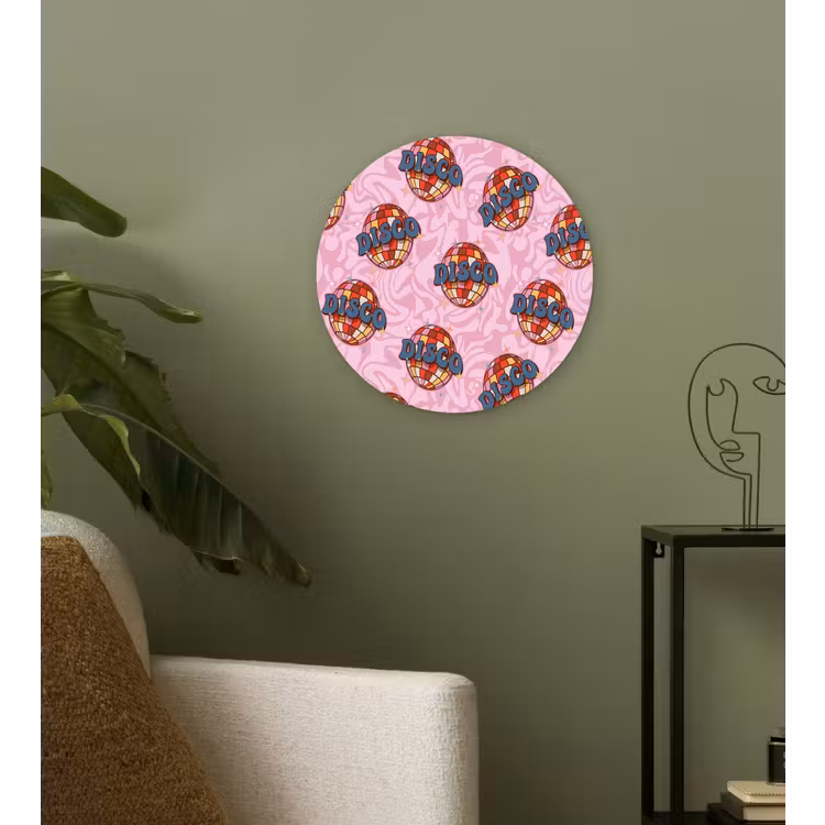 Disco - Bal - Patroon - Roze Wandcirkel plexiglas klein 852 -sfeer3