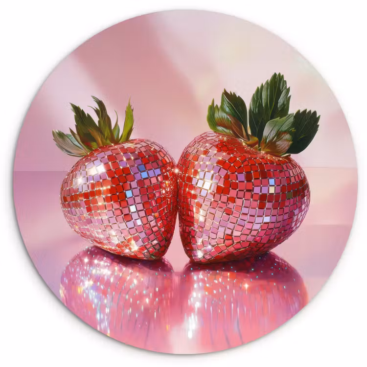 Disco - Fruit - Glitter - Strawberry Wandcirkel plexiglas klein -3d