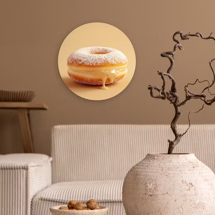 Donut - Romig - Poedersuiker - Beige Wandcirkel plexiglas klein -sfeer1