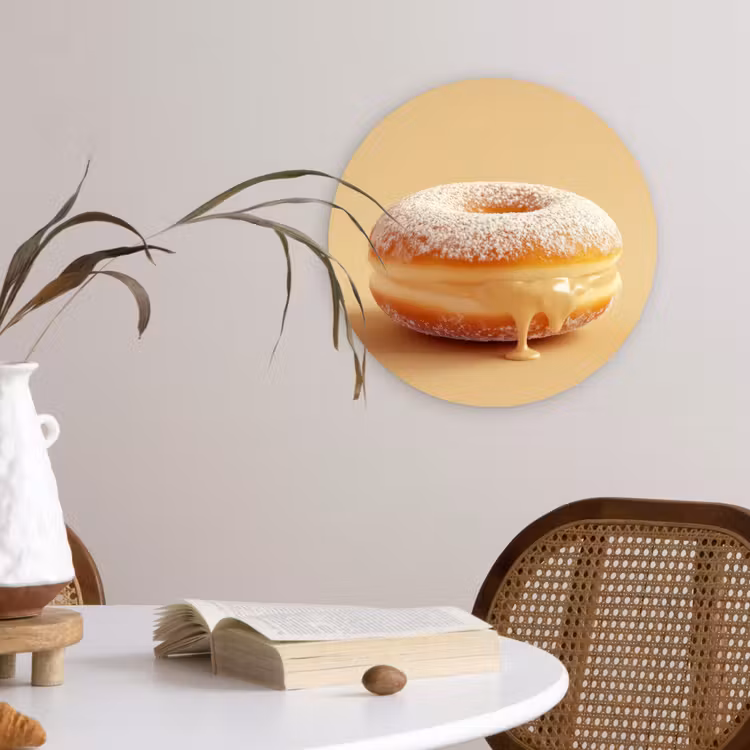 Donut - Romig - Poedersuiker - Beige Wandcirkel plexiglas klein -sfeer4