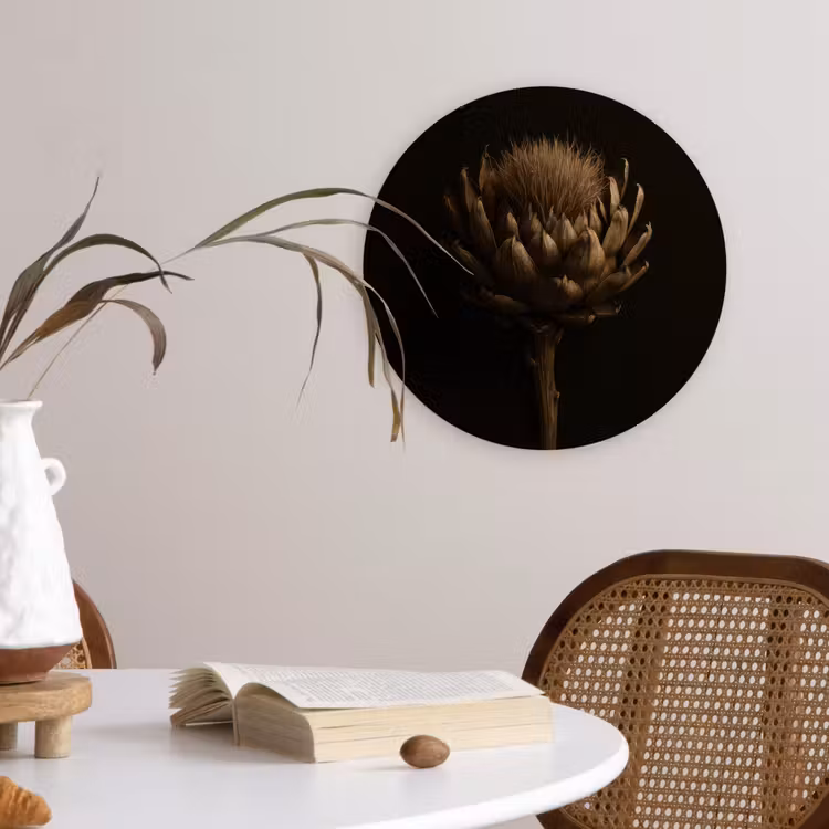 Donkerbruin - Bloem - Textuur - Artisjok Wandcirkel plexiglas klein -sfeer4