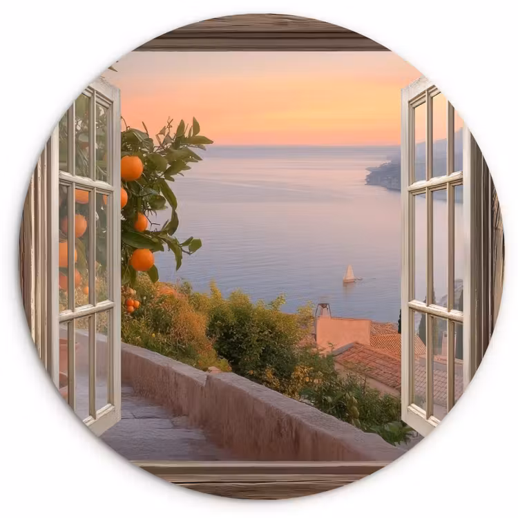 Doorkijk - Uitzicht - Meer - Landschap Wandcirkel plexiglas klein -3d