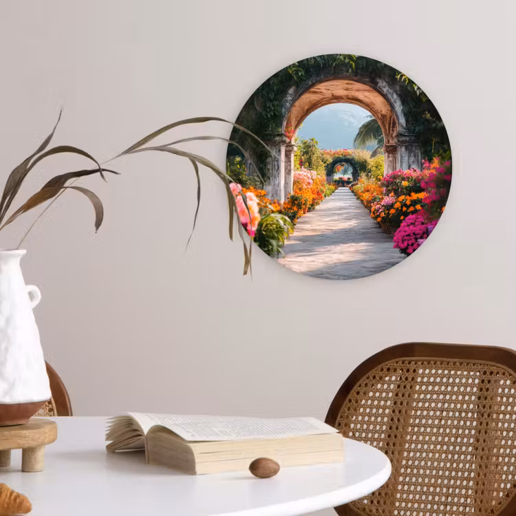 Doorkijk - Bloemen - Tropisch - Kleurrijk Wandcirkel plexiglas klein -sfeer4