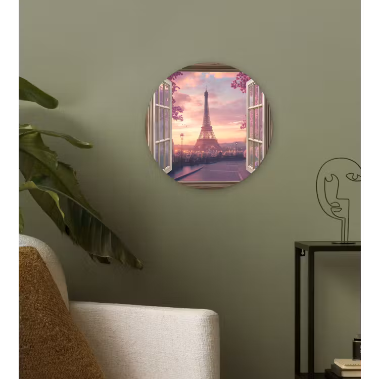 Doorkijk - Parijs - Eiffeltoren - Roze - Kersenbloesem Wandcirkel plexiglas klein -sfeer3