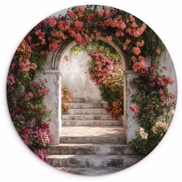 Doorkijk - Rozen - Vintage - Poort Wandcirkel plexiglas klein -3d