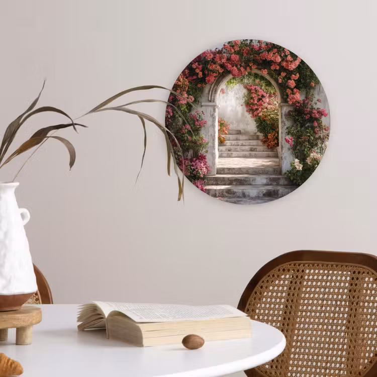 Doorkijk - Rozen - Vintage - Poort Wandcirkel plexiglas klein -sfeer4