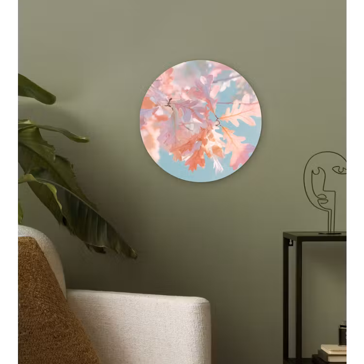 Eikenbladeren - Takken - Roze Wandcirkel plexiglas klein -sfeer3