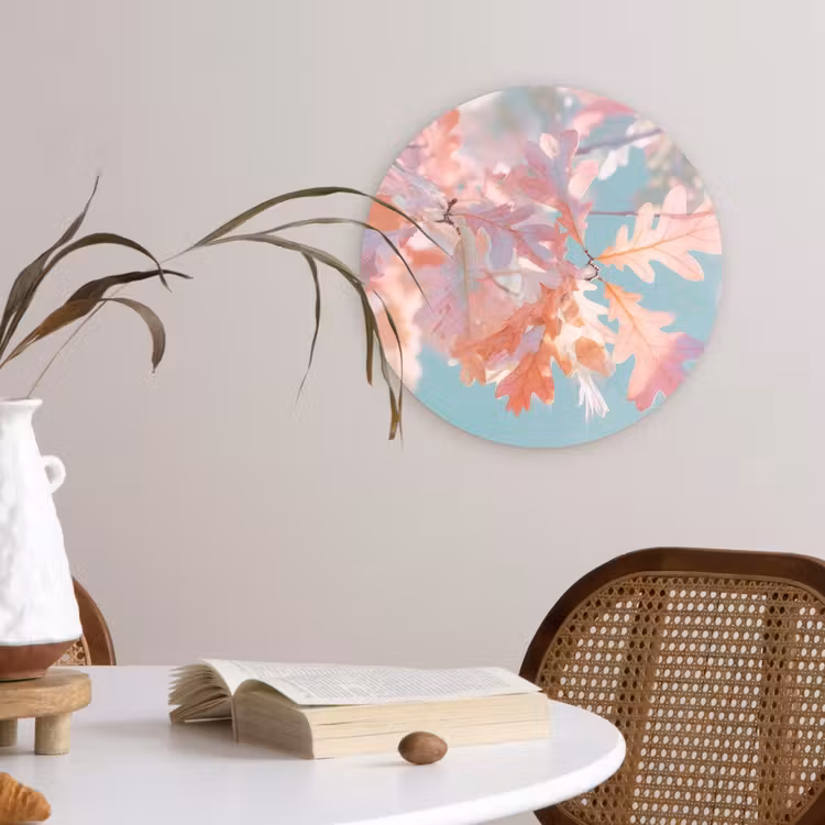 Eikenbladeren - Takken - Roze Wandcirkel plexiglas klein -sfeer4
