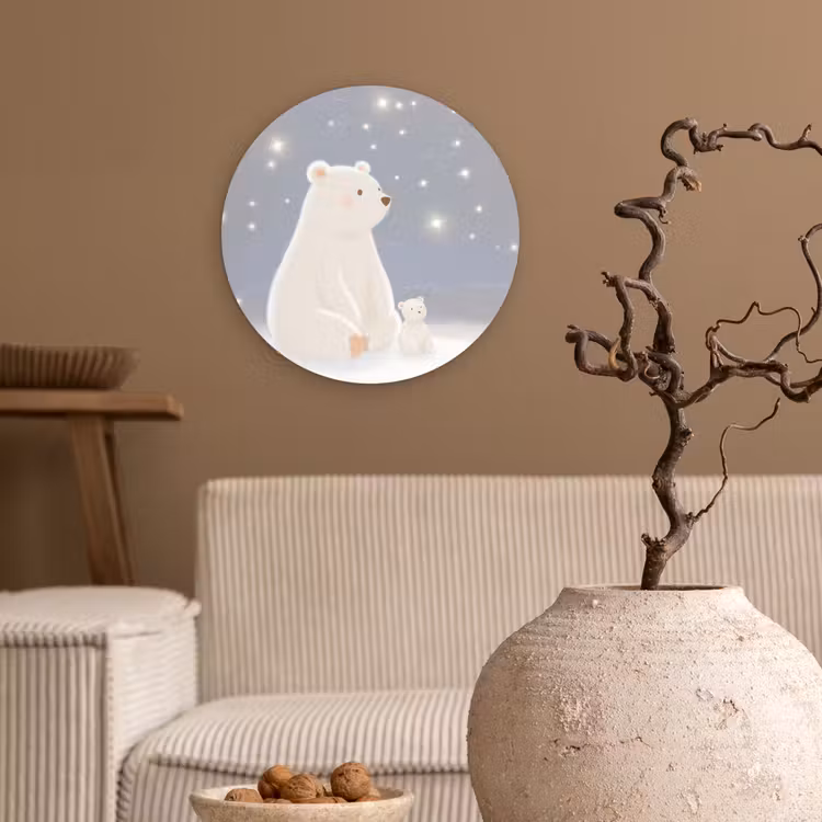 Ijsbeer - Sneeuw - Sterren - Blauw Wandcirkel plexiglas klein -sfeer1