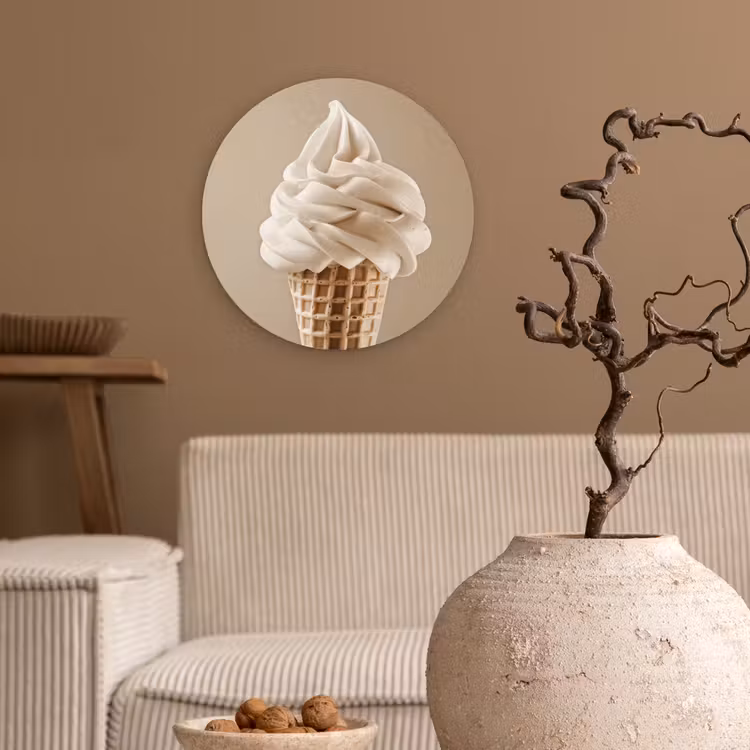 IJs - Softijs - Romig - Hoorntje - Beige Wandcirkel plexiglas klein -sfeer1