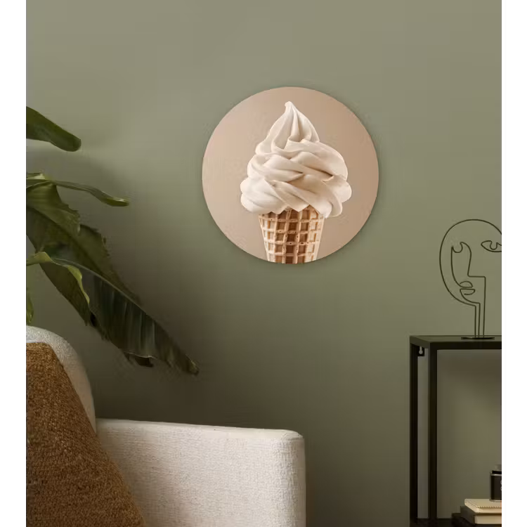 IJs - Softijs - Romig - Hoorntje - Beige Wandcirkel plexiglas klein -sfeer3