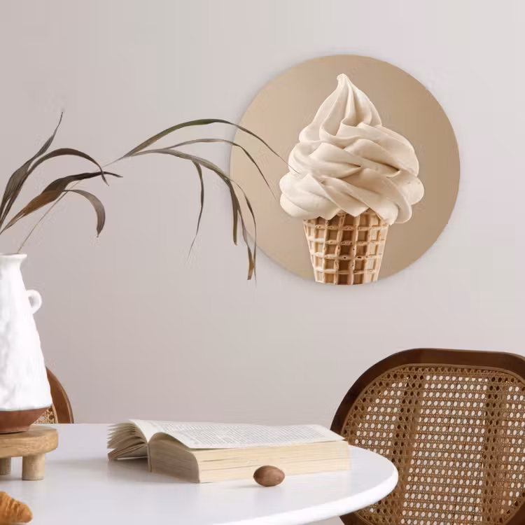 IJs - Softijs - Romig - Hoorntje - Beige Wandcirkel plexiglas klein -sfeer4
