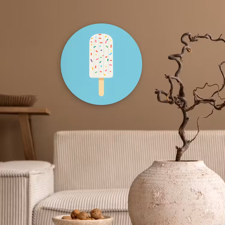 Ijsje - Stokje - Sprinkles - Lichtblauw Wandcirkel plexiglas klein -sfeer1