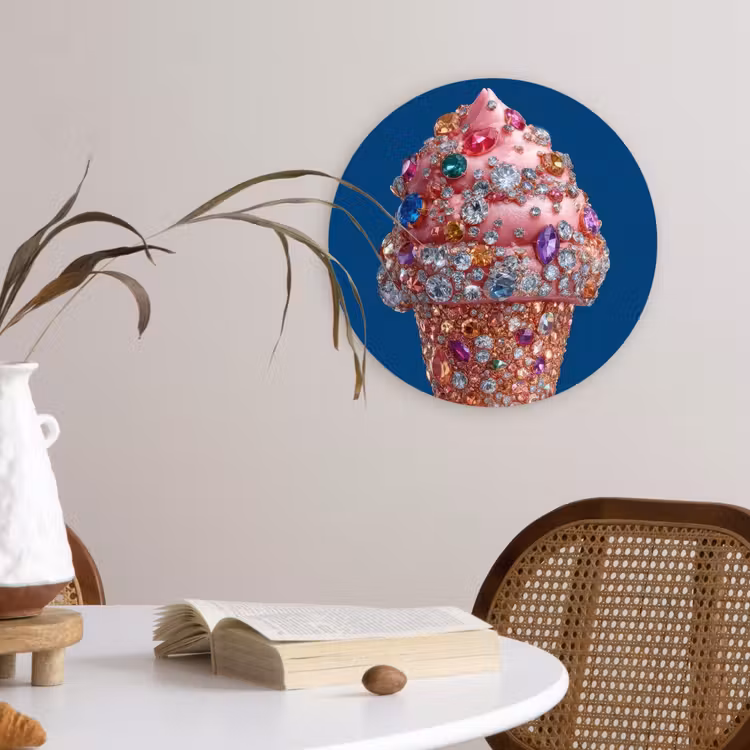 Ijsje - Hoorntje - Steentjes - Blauw Wandcirkel plexiglas klein -sfeer4