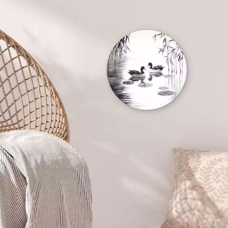 Eenden - Waterlelies - Riet - Zwart Wandcirkel plexiglas klein -sfeer5