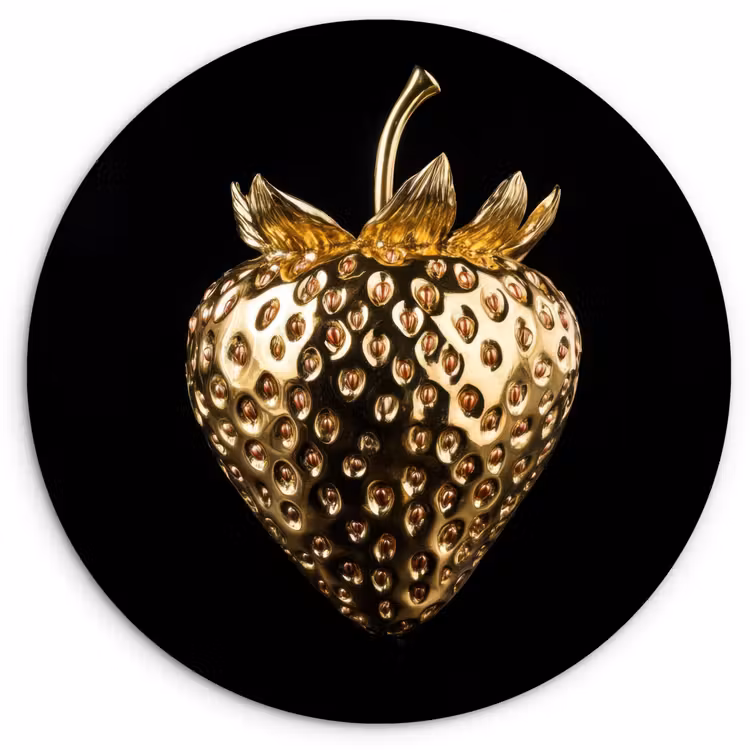 Aardbei - Goud - Zwart - Chrome Wandcirkel plexiglas klein -3d