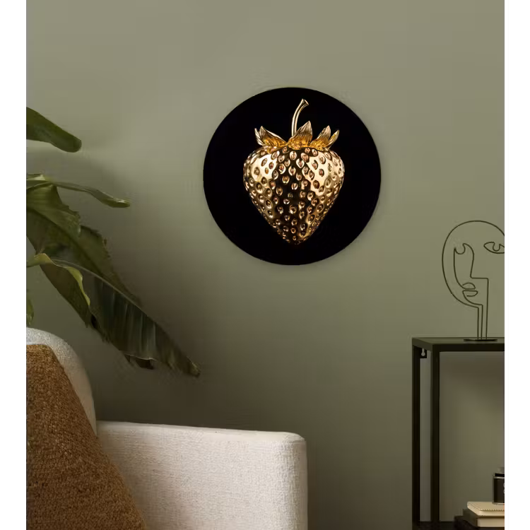 Aardbei - Goud - Zwart - Chrome Wandcirkel plexiglas klein -sfeer3