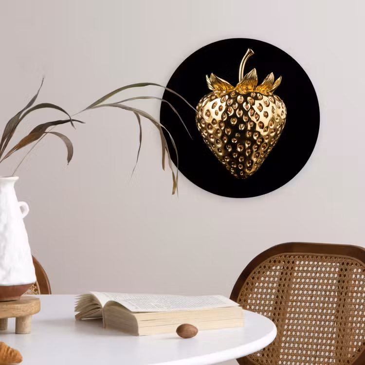 Aardbei - Goud - Zwart - Chrome Wandcirkel plexiglas klein -sfeer4