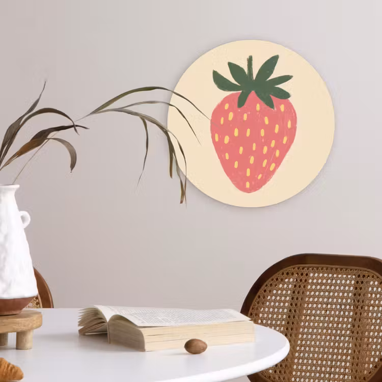 Aardbei - Minimalistisch - Rood - Fruit Wandcirkel plexiglas klein -sfeer4