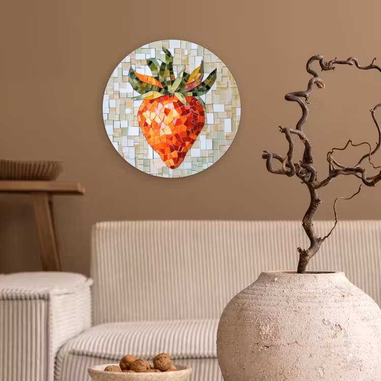 Aardbei - Rood - Mozaïek - Fruit Wandcirkel plexiglas klein -sfeer1