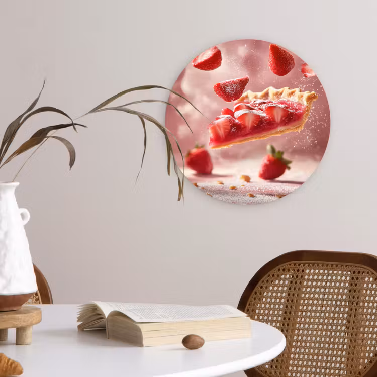 Aardbei - Taart- Eten - Roze Wandcirkel plexiglas klein -sfeer4