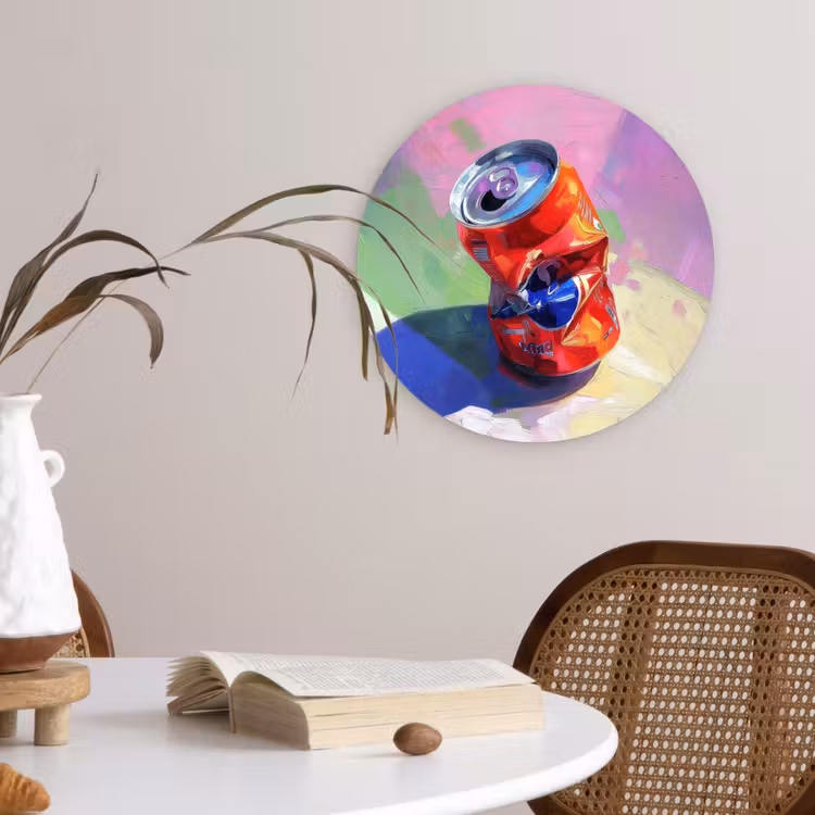 Frisdrank - Blik - Paars Wandcirkel plexiglas klein -sfeer4
