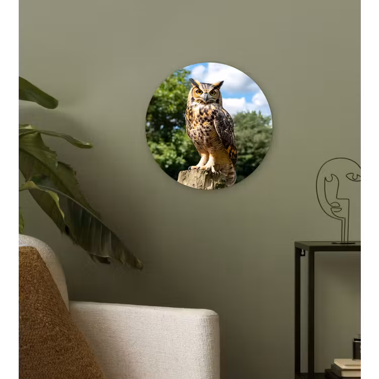 Uil - Boomstronk - Bos - Lucht Wandcirkel plexiglas klein -sfeer3