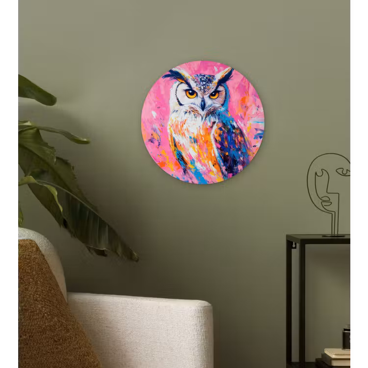 Uil - Roze - Blauw - Verf - Abstract Wandcirkel plexiglas klein -sfeer3