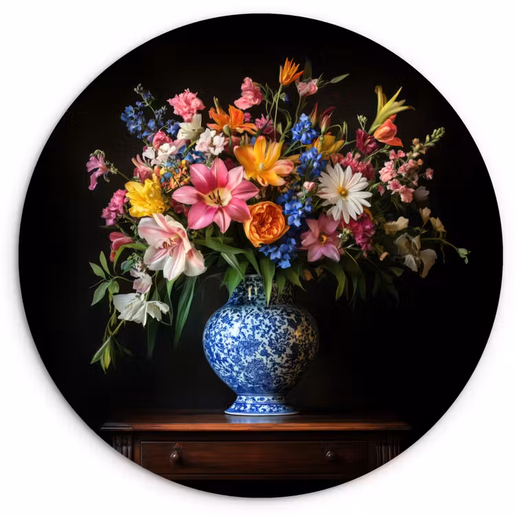 Kleur - Vaas - Bloemen - Boeket Wandcirkel plexiglas klein -3d
