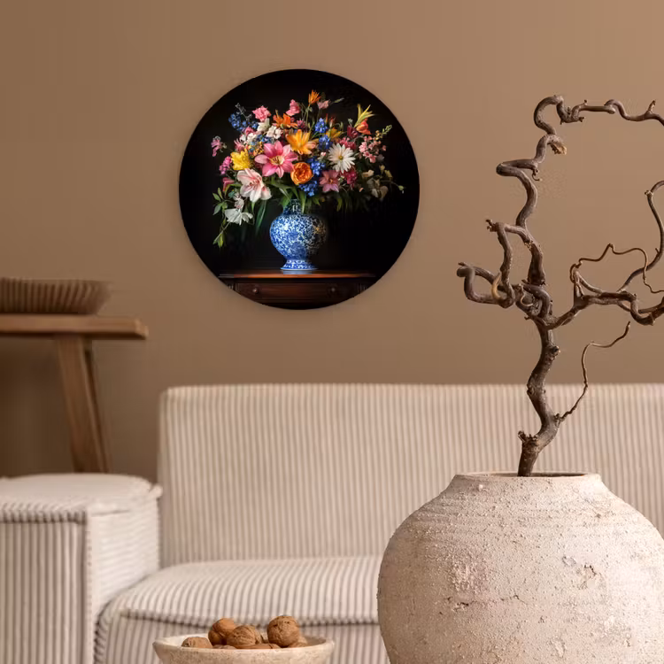 Kleur - Vaas - Bloemen - Boeket Wandcirkel plexiglas klein -sfeer1