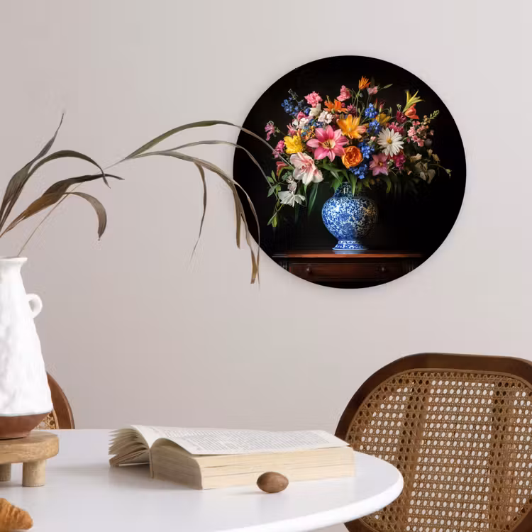 Kleur - Vaas - Bloemen - Boeket Wandcirkel plexiglas klein -sfeer4