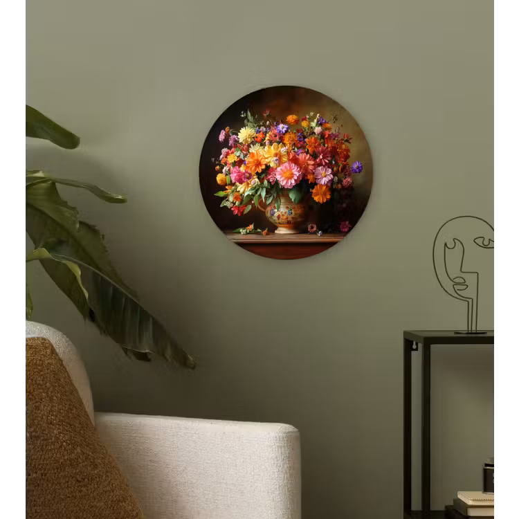 Kleuren - Boeket - Vaas - Hout Wandcirkel plexiglas klein -sfeer3