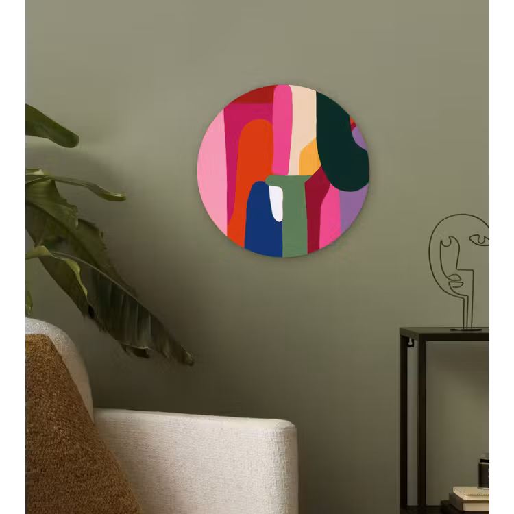 Kleurvakken - Recht - Rond - Abstract Wandcirkel plexiglas klein -sfeer3