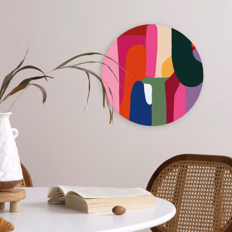 Kleurvakken - Recht - Rond - Abstract Wandcirkel plexiglas klein -sfeer4