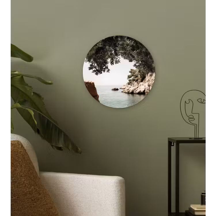 Rotsen - Zee - Boom - Groen Wandcirkel plexiglas klein -sfeer3