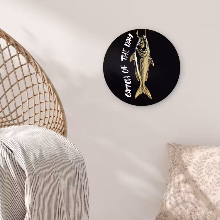 Vis - Zwart - Goud - Tekst Wandcirkel plexiglas klein -sfeer5