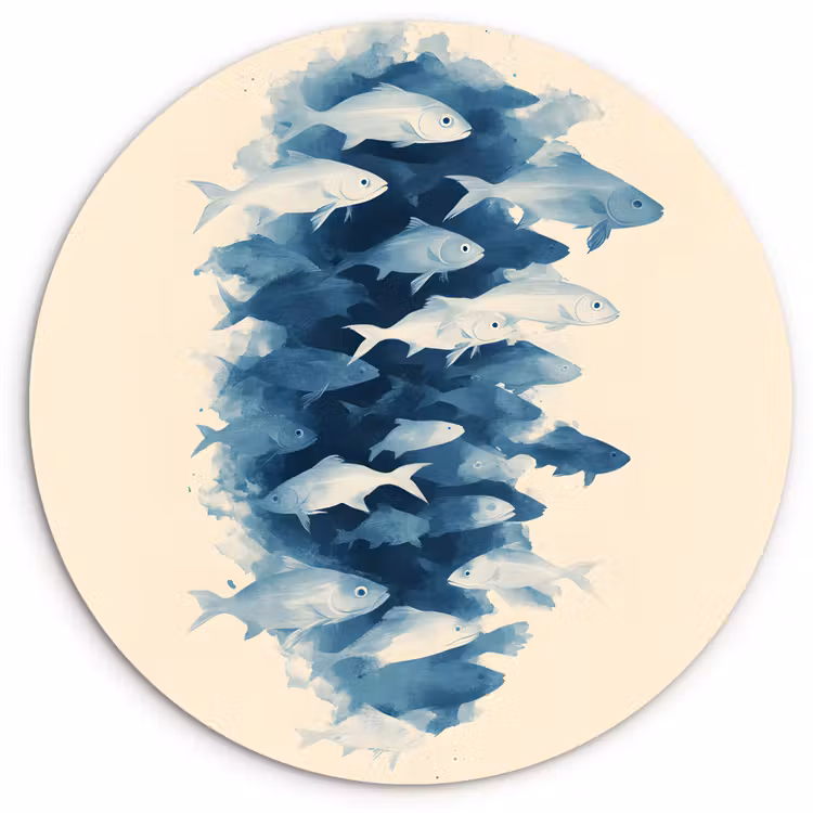 Vissen - Minimalistisch - Blauw Wandcirkel plexiglas klein -3d