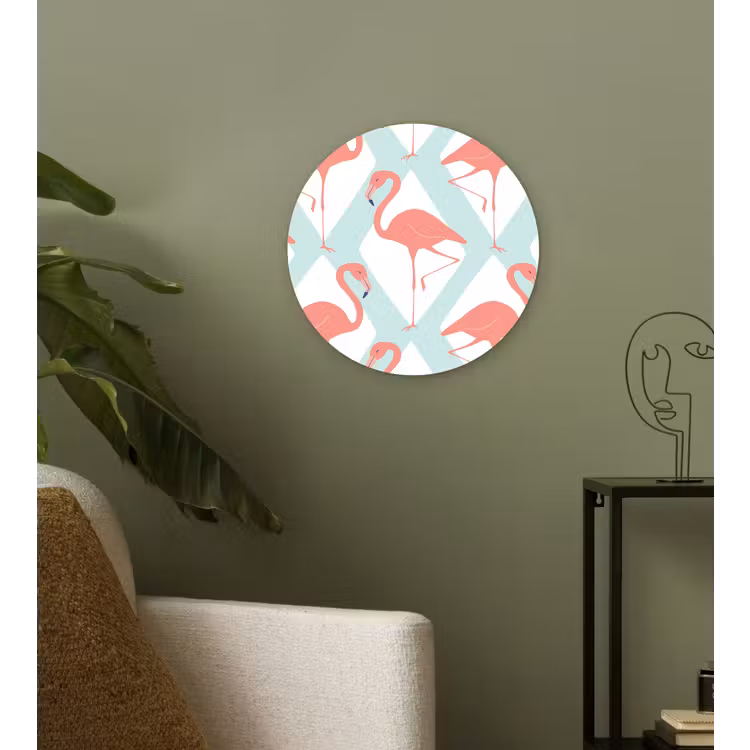 Flamingo - Mintgroen - Ruit Wandcirkel plexiglas klein 852 -sfeer3