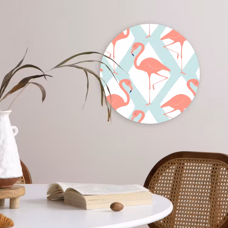 Flamingo - Mintgroen - Ruit Wandcirkel plexiglas klein 852 -sfeer4