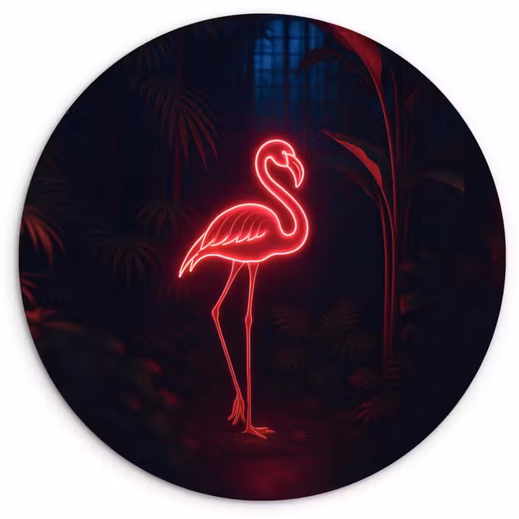 Flamingo - Roze - Neon - Licht Wandcirkel plexiglas klein -3d