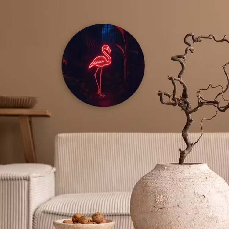 Flamingo - Roze - Neon - Licht Wandcirkel plexiglas klein -sfeer1