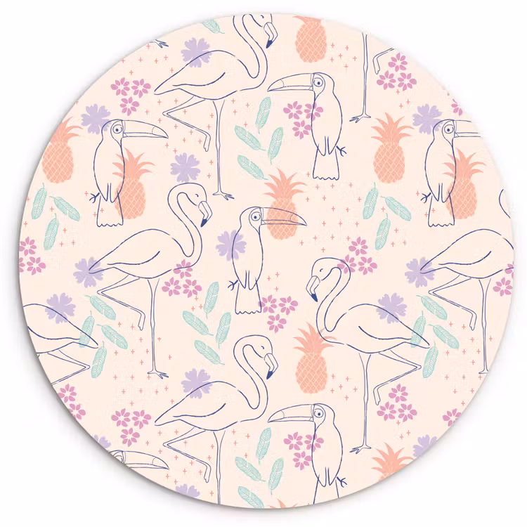 Flamingo - Toekan - Tropisch - Patroon Wandcirkel plexiglas klein 852 -3d