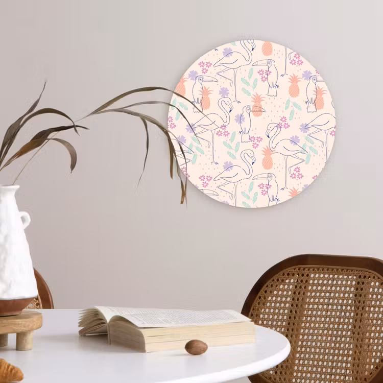 Flamingo - Toekan - Tropisch - Patroon Wandcirkel plexiglas klein 852 -sfeer4