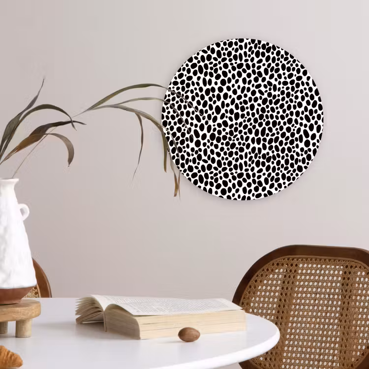 Vlekken - Zwart - Wit Wandcirkel plexiglas klein 852 -sfeer4