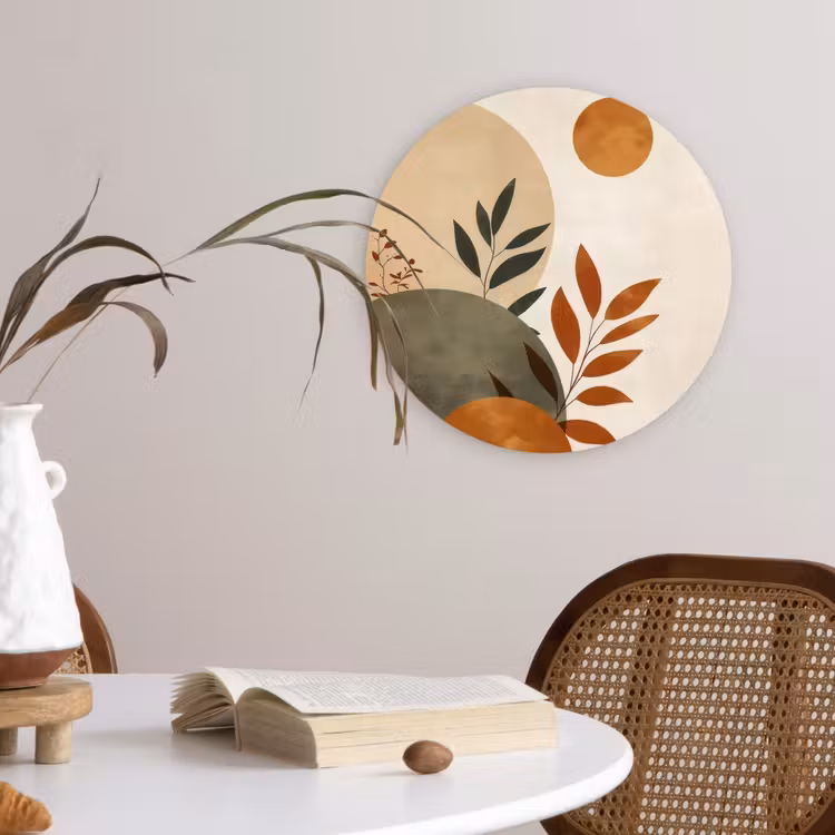 Vormen - Rond - Bladeren - Beige Wandcirkel plexiglas klein -sfeer4