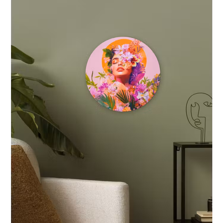 Vrouw - Abstract - Cirkel - Bloemen Wandcirkel plexiglas klein -sfeer3