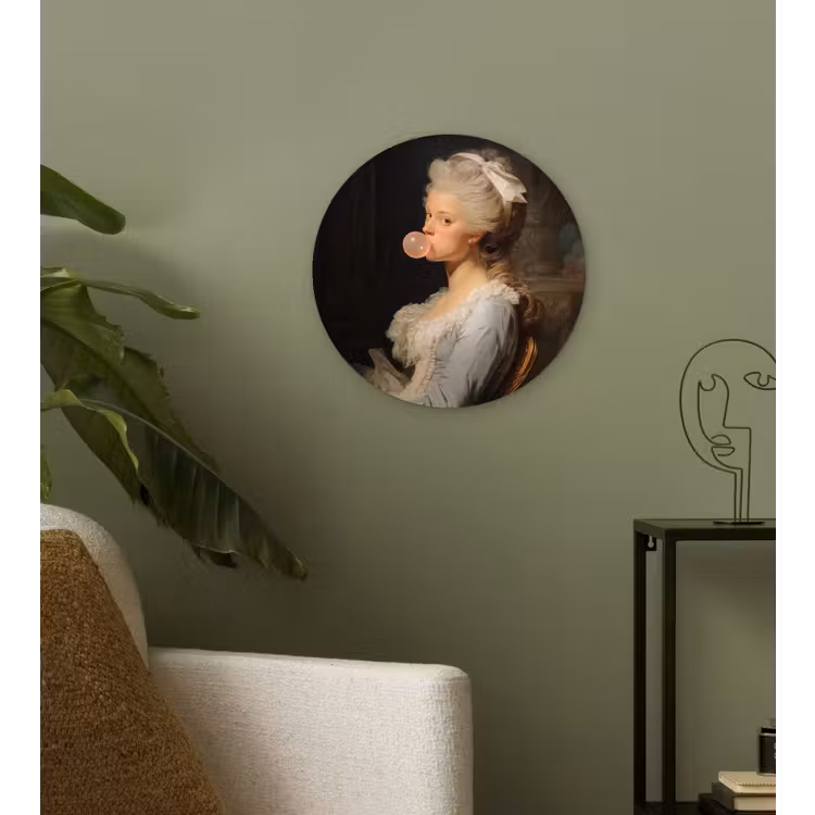 Vrouw - Barokjurk - Kauwgom Wandcirkel plexiglas klein -sfeer3