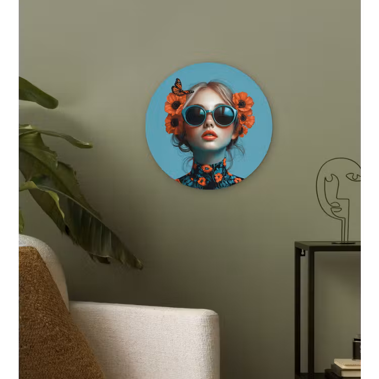 Vrouw - Blauw - Vlinder - Bloemen - Aesthetic Wandcirkel plexiglas klein -sfeer3