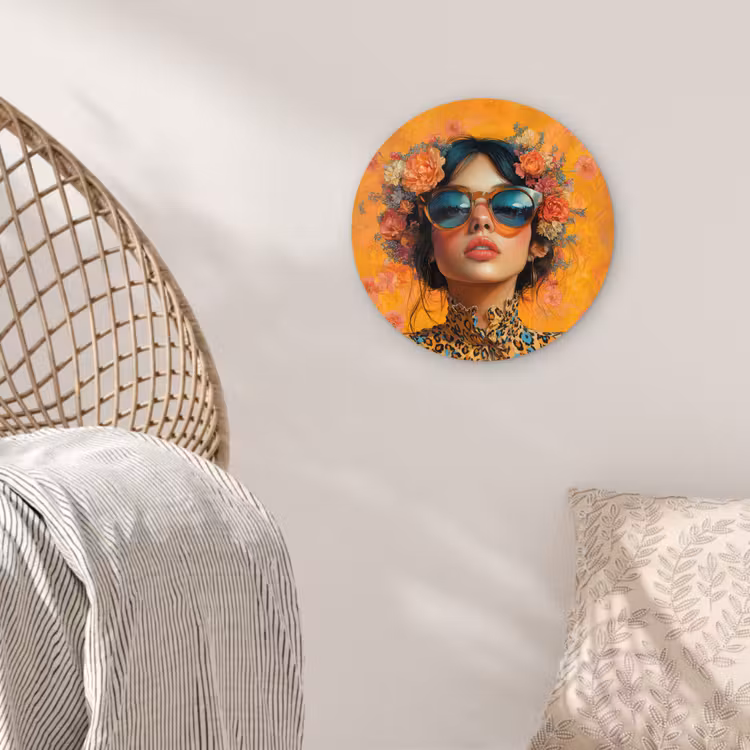 Vrouw - Bloemen - Aesthetic - Oranje Wandcirkel plexiglas klein -sfeer5
