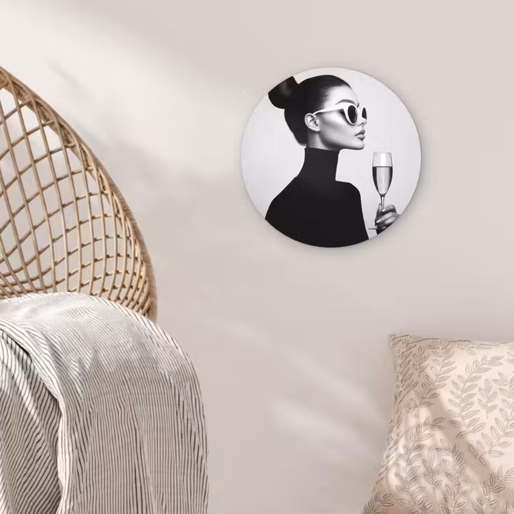 Vrouw - Champagne - Modern Wandcirkel plexiglas klein -sfeer5